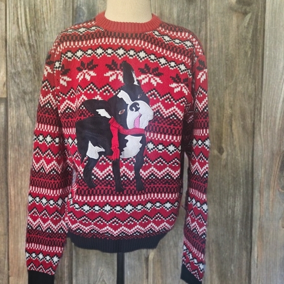 Red and Black Frenchie "Ugly" Xmas Sweater - Picture 1 of 4